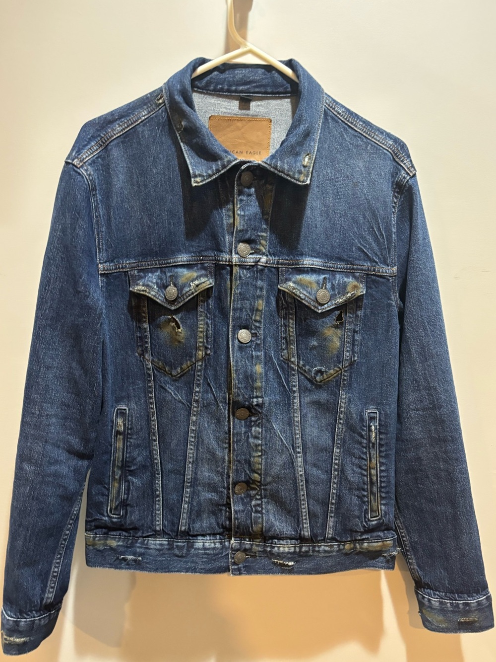 American Eagle Denim jacket. Size Medium distressed grunge style upcycled
